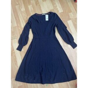 Boden Navy Blue Square Neck Knit Sweater Dress Size 8 Long Sleeve NWT